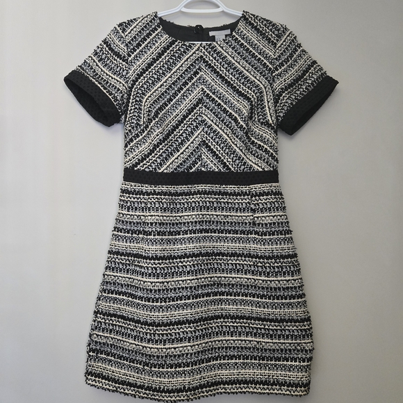 H&M Dresses & Skirts - H&M Woven Textured Mini Dress with Cap Sleeves, Full Lined - Black, Cream & Gold